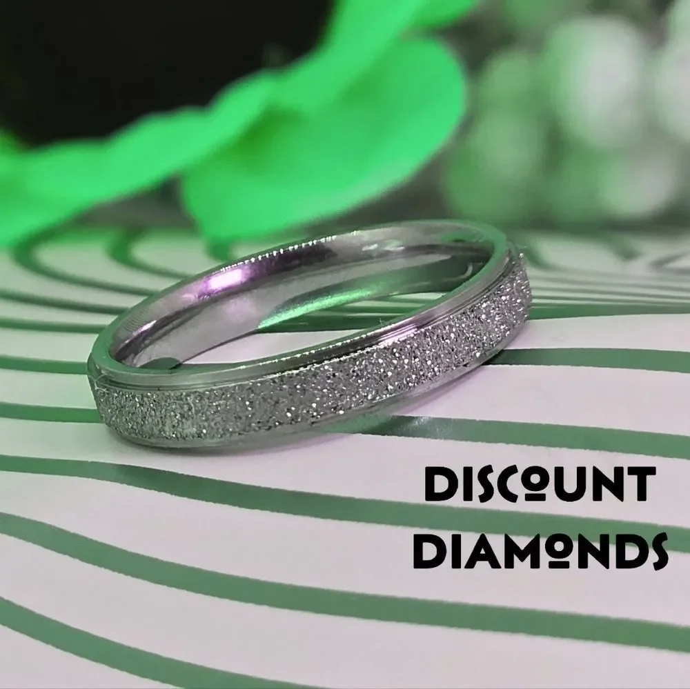 Silver Titanium Comfort Ring & a Frosted Textured Inlay Appearing Diamond Like